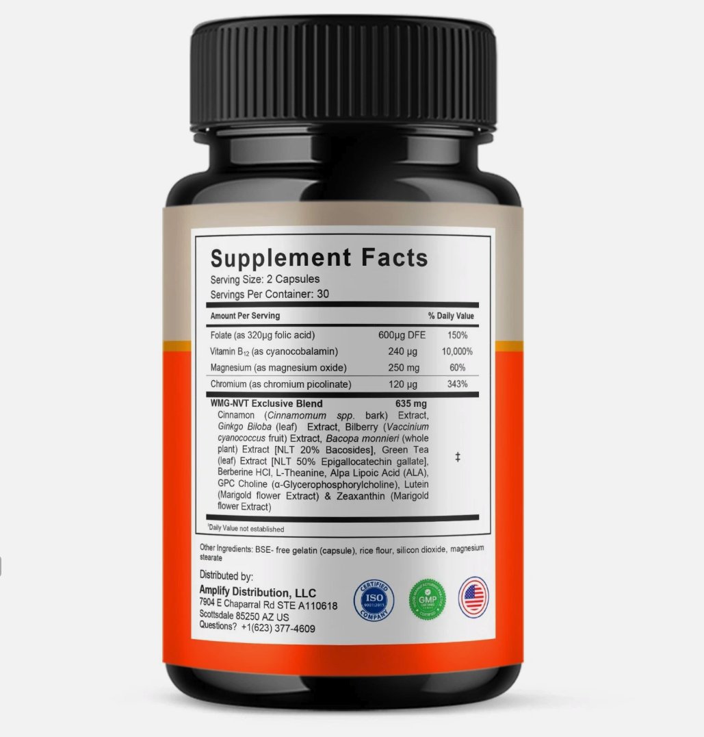 Back of the AlkaBurn bottle showing the Supplement Facts panel and ISO, GMP and USA badges
